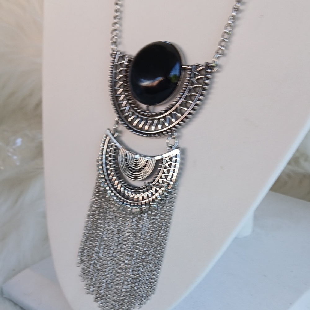 Paparazzi Silver and Black Necklace with Cascading Fringe - Picture 4 of 12